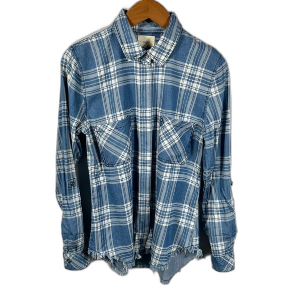 Harper For Francesca's Blue Plaid Chambray Button-Up Shirt NWT Size Small Casual - Picture 2 of 16